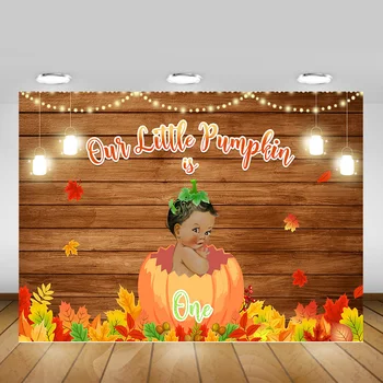 

Little Pumpkin One Birthday Party Backdrop Decor Fall Maple Leaf Newborn Baby 1st Birthday Background Photocall Brown Wood Floor