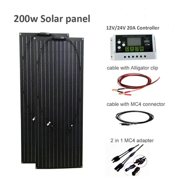 

200W Solar Panel System 12v 24V Off Grid KIT 20A Solar Charge Regulator Battery Cable for RV