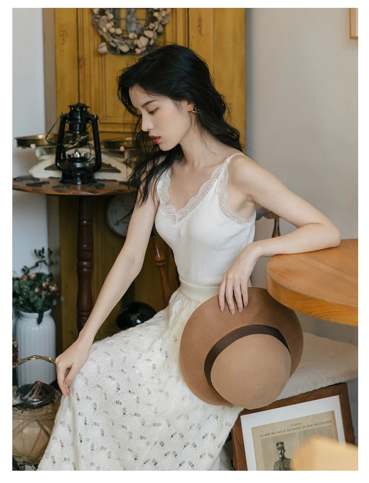 YOSIMI Women Two-piece Outfits Autumn Winter Full Sleeve O-neck Sweater Set Casual Knitting Skirt and Top Set Ivory White