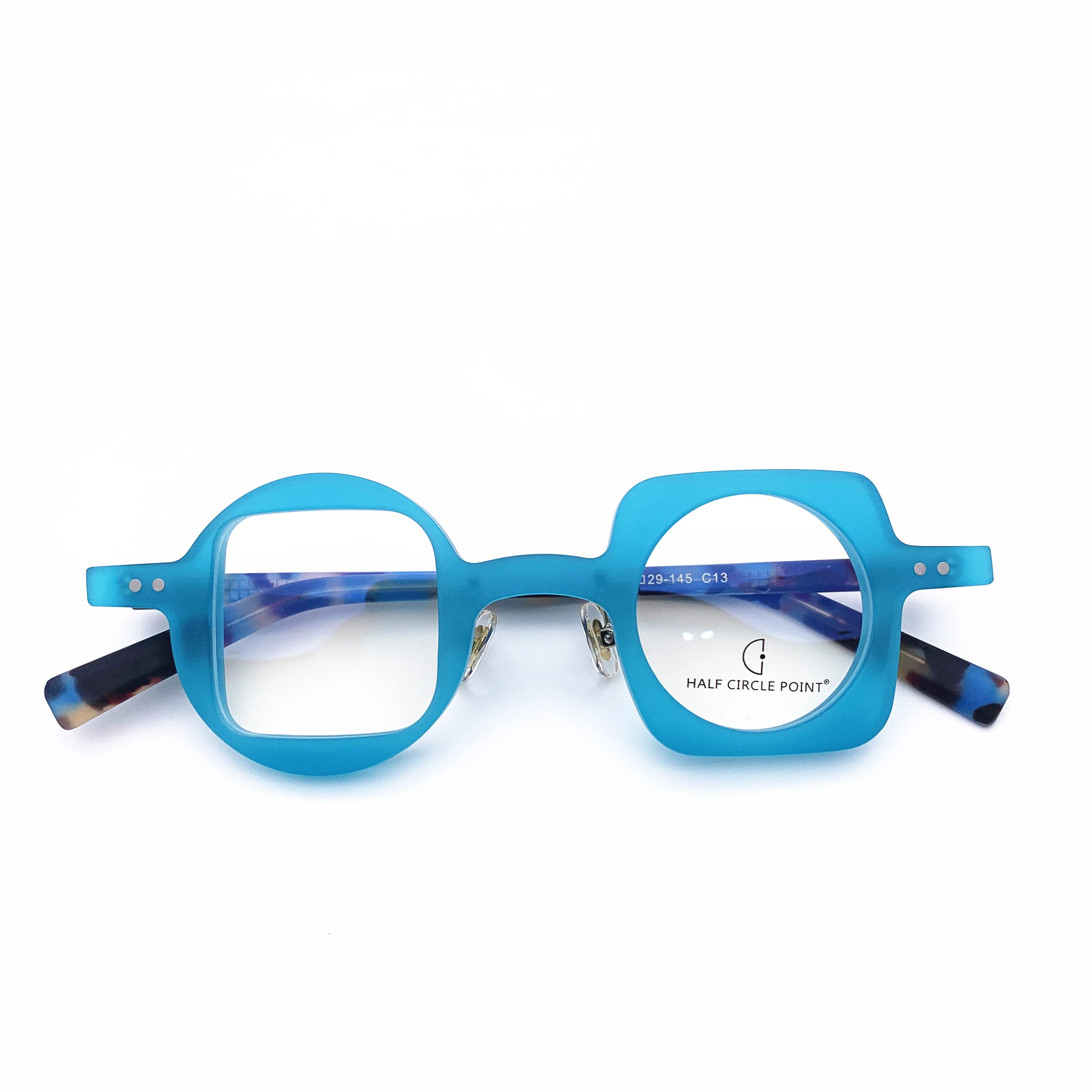 

Belight Optical Fancy Vintage Retro Matt Acetate Irregular Shape Round with Square Design spectacle frame precription lens 259