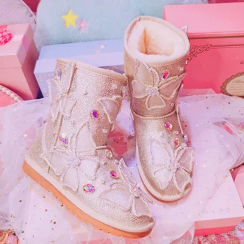 

2019 luxury handmade custom rhinestones warm thick platform women's boots trend custom luxury short tube snow boots large size