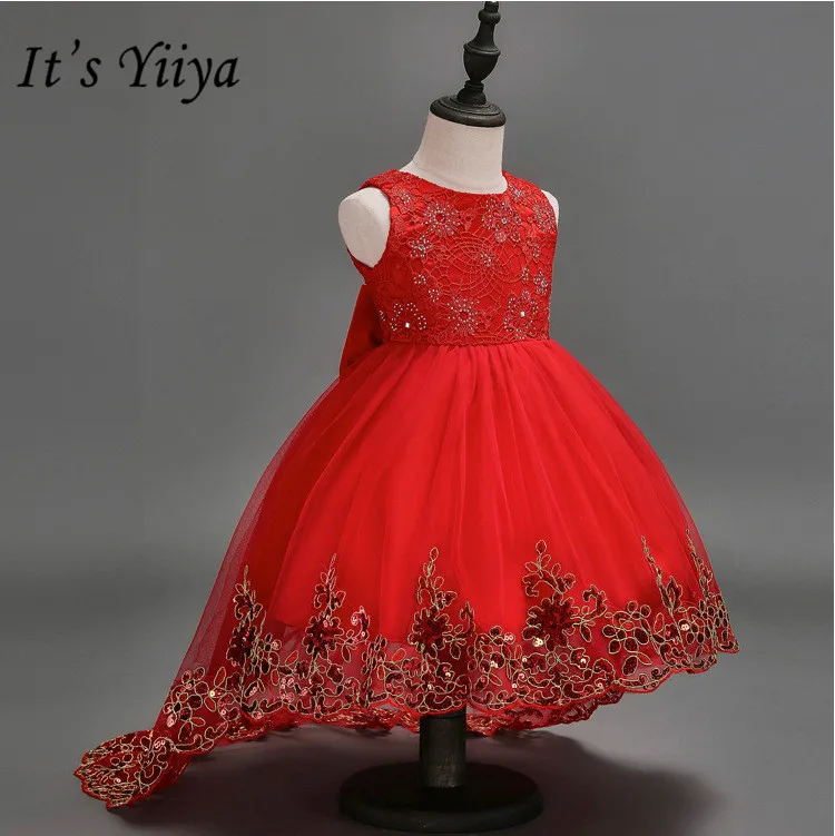 It's Yiya/платье с цветочным узором для девочек на свадьбу, без рукавов, модное элегантное платье с круглым вырезом, длиной до пола, с вышивкой