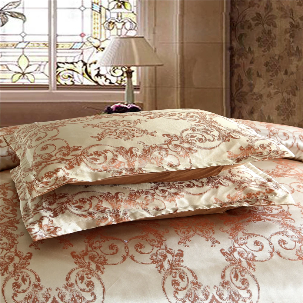  Jacquard Duvet Cover Sets Queen Size Satin Bed Cover Gold Color Double Bedding Set Jacquard Bedding