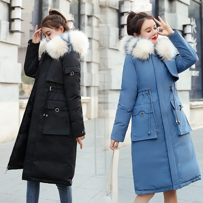

2019 Winter New Style Korean-style Thick Slim Fit Large Fur Collar Cotton Coat Mid-length over-the-Knee down Jacket Cotton-padde