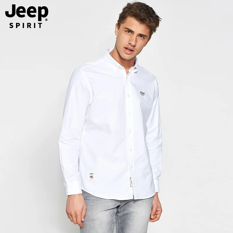 JEEP SPIRIT/известный бренд, осенняя рубашка для мужчин, однотонная Повседневная хлопковая рубашка с длинными рукавами, приталенная Мужская рубашка, большие размеры, M-4XL