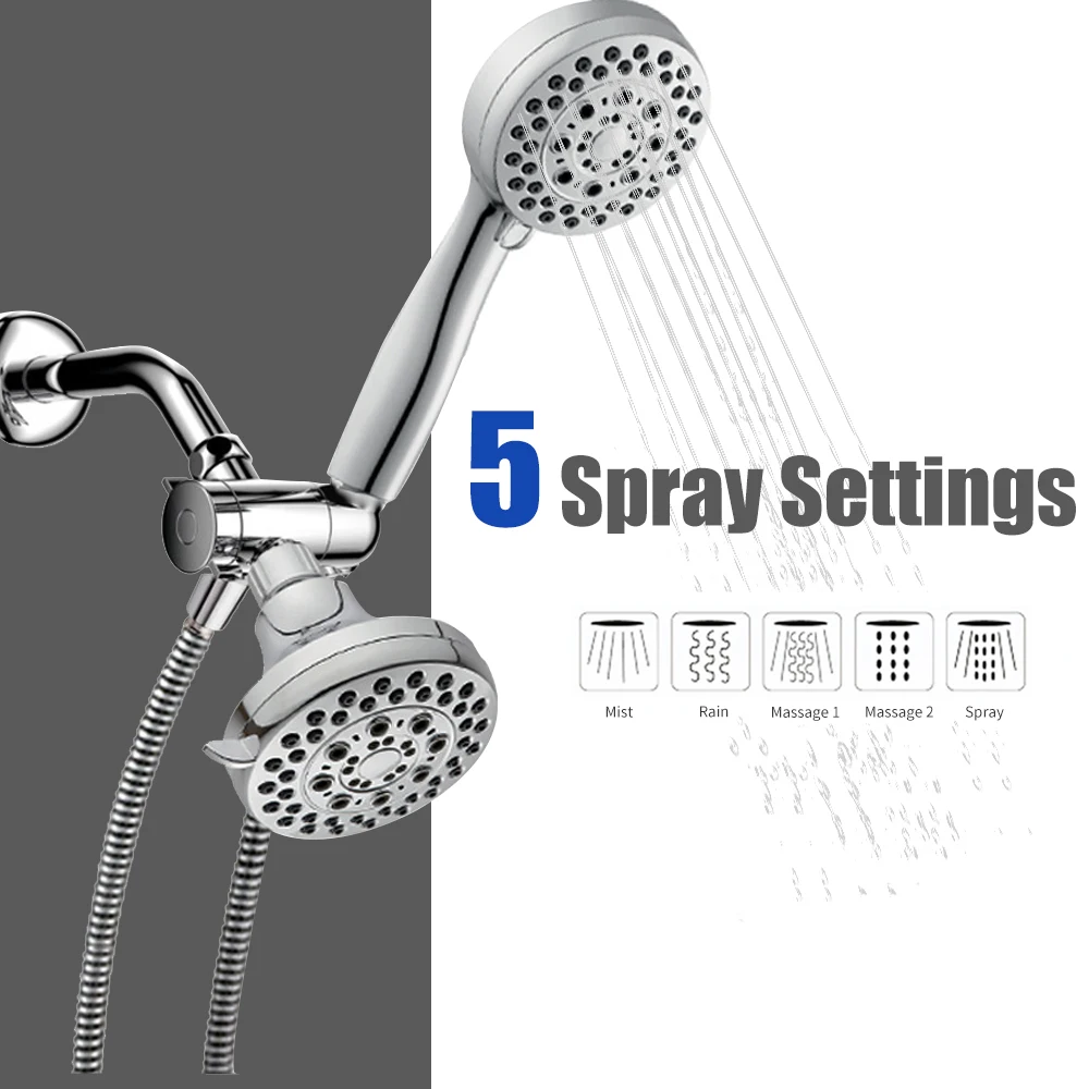 

High Pressure Shower Head With 3-Way Water Diverter Stainless Steel Hose Set Handheld Showerhead Combo Rainfall Shower Head