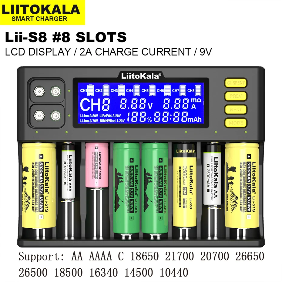 Зарядное устройство LiitoKala Lii-S8 для литийионных аккумуляторов 3 7 В