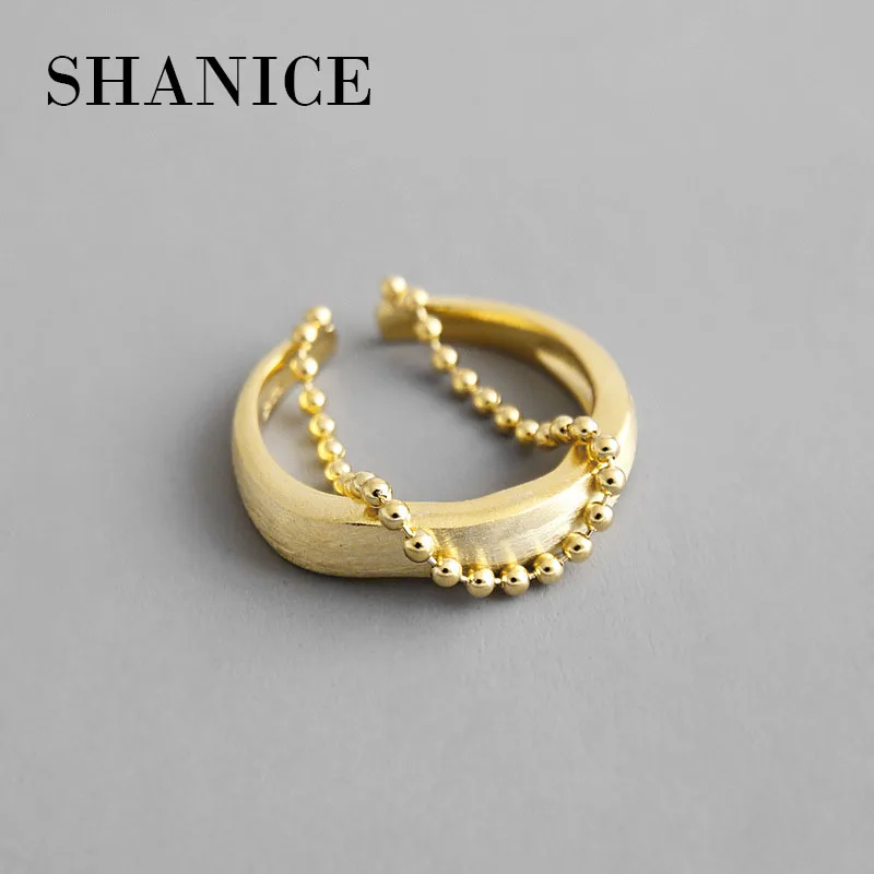 SHANICE Vintage 925 Sterling Silver Open Ring Gold Color INS bead chain double layer Thai Adjustable Rings For Women | Украшения и
