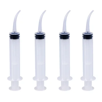 

4pcs Disposable Dental Irrigation Syringe with Curved Tip for Dental Care