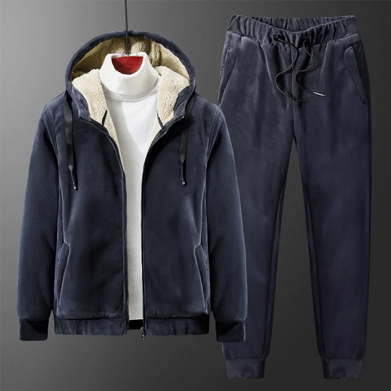 Men Winter Fleece Sets Mens 2 Piece Thick Hoodies+Pants Suit Hooded Sweatshirt Sportswear Tracksuits Male Hoodie Sweatsuits 8XL