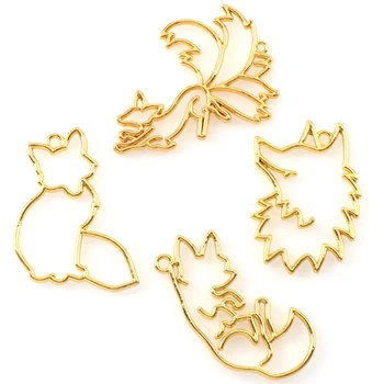 

New 4Pcs Fox Metal Frame Pendant Bezel Setting UV Resin Charm Jewelry Casting Craft DIY Mold Charm Jewelry Making