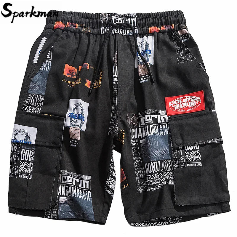 Хип-хоп карго шорты Уличная графическая печать Harajuku шорты для бега летние хип-хоп мужские спортивные шорты с карманами из хлопка
