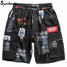 Хип-хоп карго шорты Уличная графическая печать Harajuku шорты для бега летние хип-хоп мужские спортивные шорты с карманами из хлопка