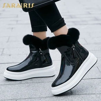 

Sarairis 2021 New Design Genuine Leather Designer Stylish Zipper Platform Trendy Luxury Warm Fur Snow Boots Woman Shoes Female