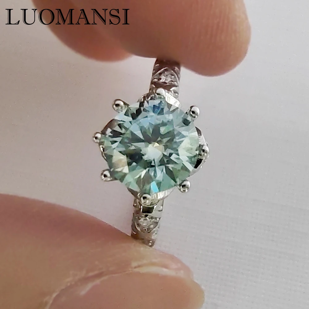 Luomansi S925 Серебряное кольцо 1 карат 2 карата зеленый розовый Муассанит прошел