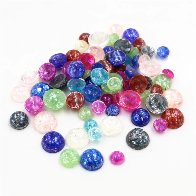 

New Style 40pcs 6mm 8mm 10 mm Mix Colors Built-in Real Shells Style Flat back Resin Cabochons Fit 6 8 10mm Cameo Base Cabochons