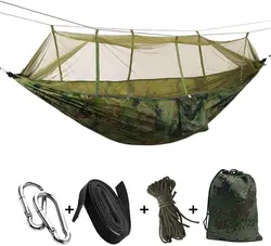 Cozy Two-Person Outdoor Hammock with Mosquito Net - Durable and Portable Parachute Fabric Swing for Camping and Garden Relaxation (CAMO)