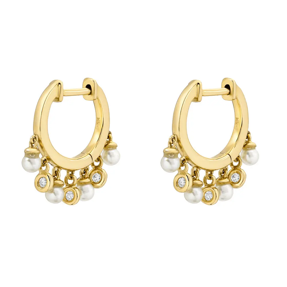 

Cz Round Pearl ball bead Charm Hoop Earring Floating beads fashion women Pearl jewelry