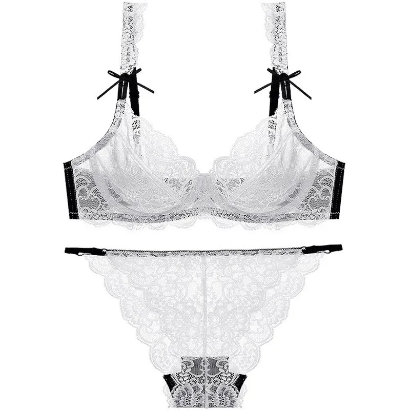 Women Sexy Lace Bra & Brief Sets Thin Cotton Lined Triangle Cup Bra and Panties Set Underwear Small Breasts Women Lingerie 2sets panty sets Bra & Brief Sets