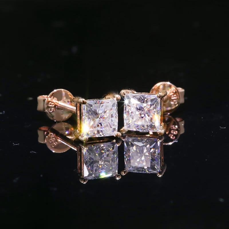Серьги-гвоздики 6 5 мм D Color VVS1 с блестящей огранкой из розового золота 18 К |