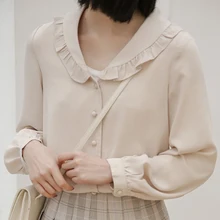 

2022 Spring New Fashion Blouses Women Peter Pan Collar Solid Blusas Mujer De Made Ruffles Straight All-Match Casual Shirt Female