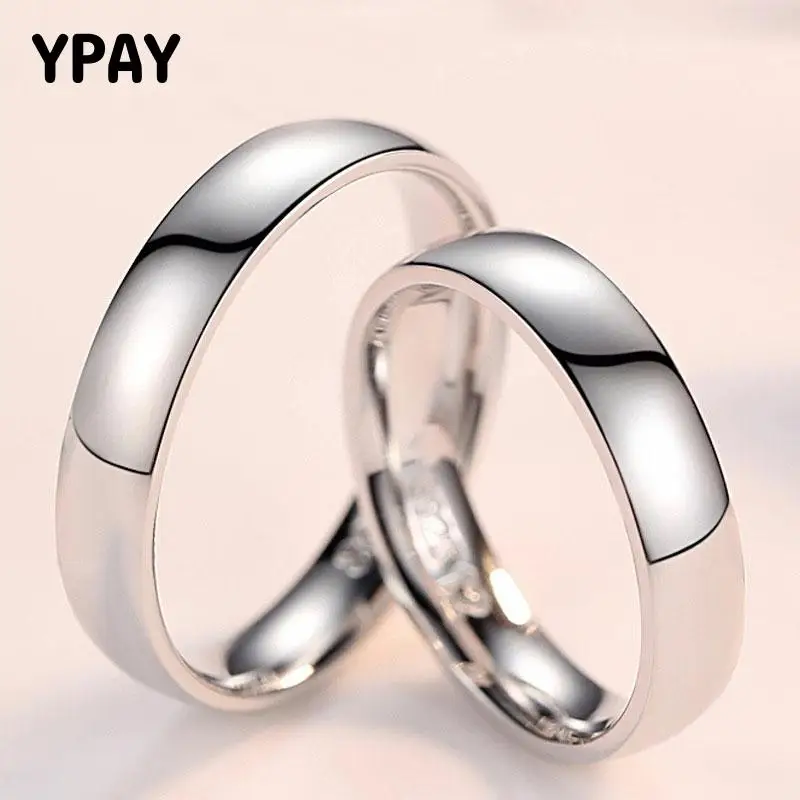 

YPAY 1 PC Simple Classic Couple Rings 100% Real 925 Sterling Silver Glossy Love Ring for Women Men Wedding Fine Jewelry YMR948