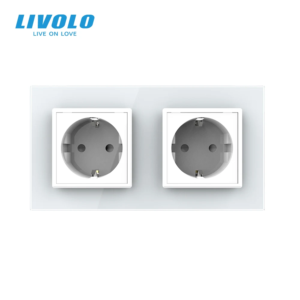 Электрическая розетка Livolo C7C2EU 11/12/13/15 настенная из закаленного стекла