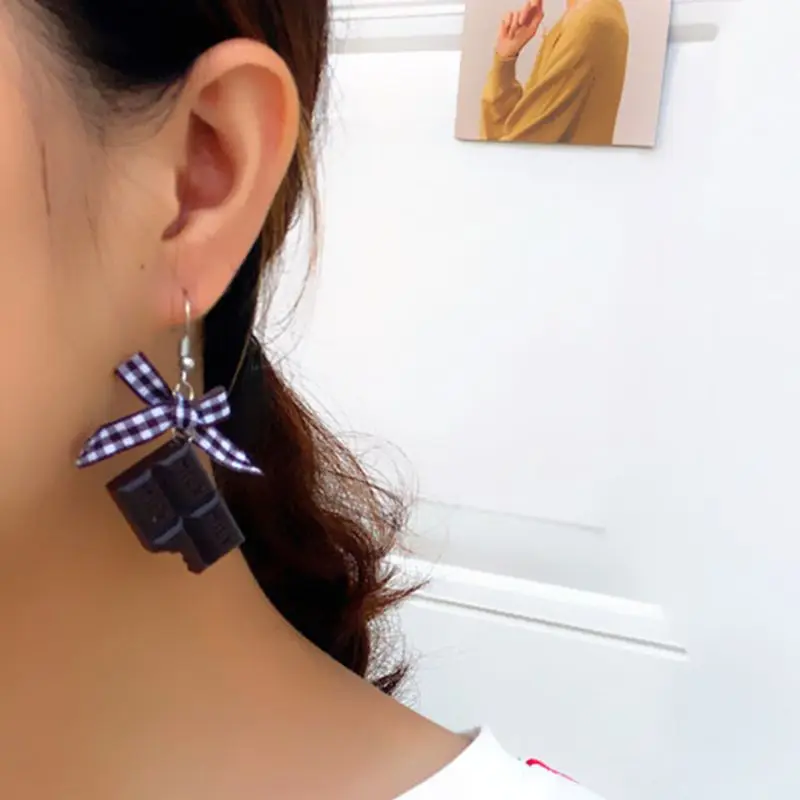 1 Pair Creative Cute Mini Chocolate Donuts Bow Earrings Minimalism Cartoon Design Female Ear Hooks Danglers Jewelry Gift | Украшения и