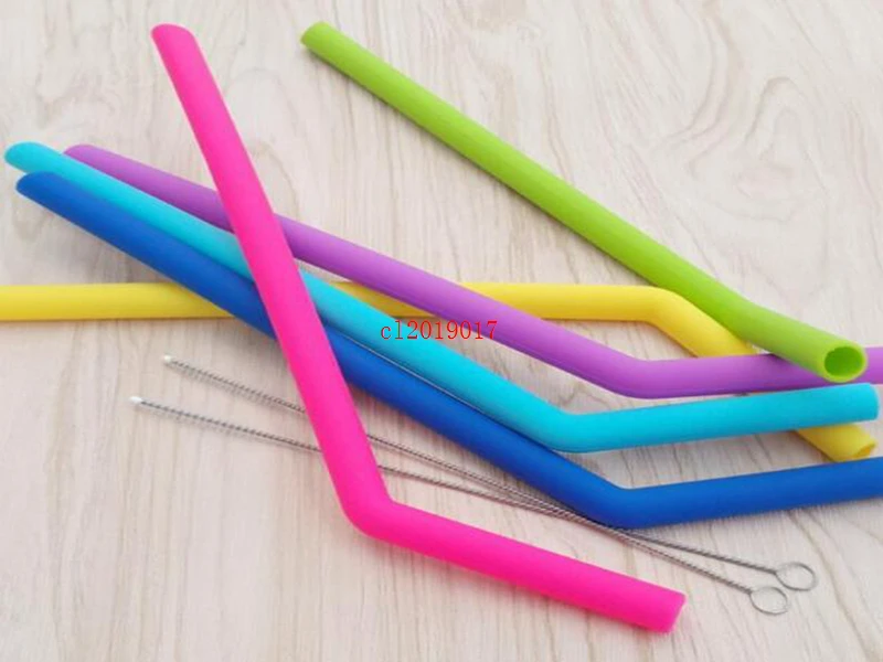 9 Color Silicone drinking straws for cups food grade 25cm silicone straight bent straws straws drinking starws