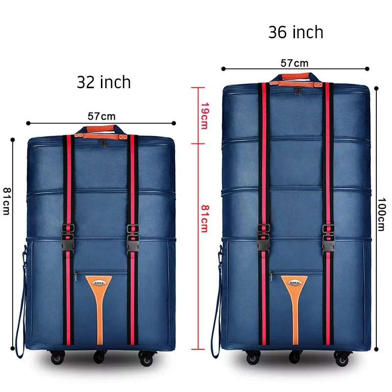 Handling Large capacity folding trolley bag Oxford waterproof move house rolling luggage carry on travel bag 32/36 inch - Цвет: Blue(32 inch)