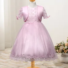 Новое Стильное платье для девочек в европейском и американском стиле; пальто из двух предметов; платье принцессы с кружевной каймой; платья для невесты и детей