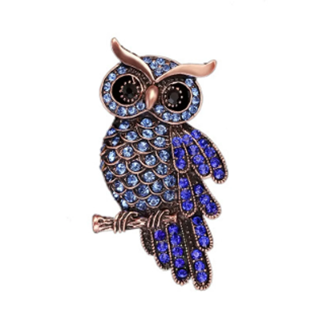Fashion Delicate Owl Brooches Korean Trendy Zinc Alloy Imitation Rhinestone Blue Brooch Badge Pin Women Gifts Accessories