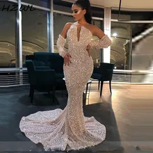Блестящее расшитое блестками платье русалки для выпускного вечера со съемным длинным рукавом знаменитостей Русалка Вечерние платья африканские женские вечерние платья