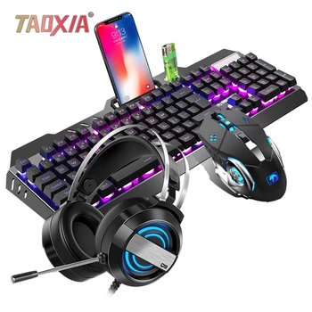 Mechanical Keyboard And Mouse Headset Three-piece Suit Desktop Computer Notebook Gaming Peripherals Home Internet Cafes E-sports