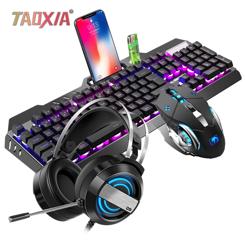 Mecânico e Mouse Fone de Ouvido de Três Teclado Peças Terno Desktop Computador Portátil Jogos Periféricos Casa Internet Cafés E-sports