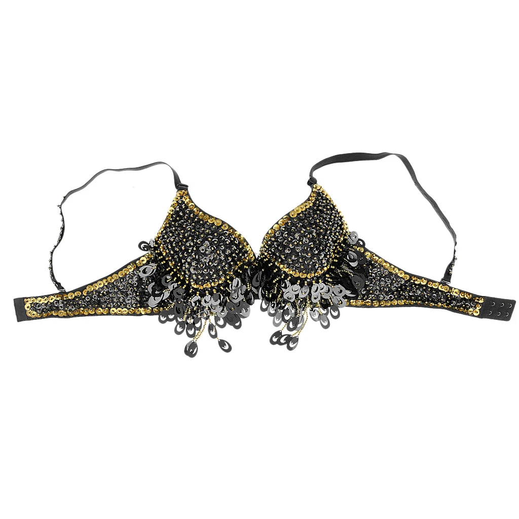 Women Sexy Belly Dance Sequin Beaded Bra Top Belly Samba Dancing Costume Tassels