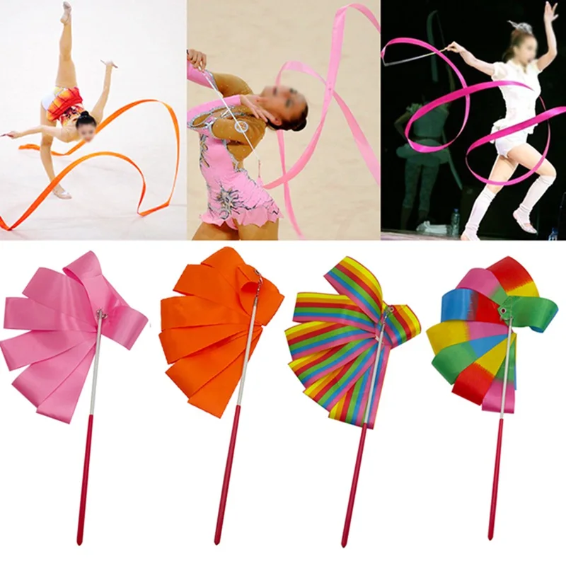 

2M/4M Ribbons Professional Dance Ribbon Rhythmic Art Gymnastic Ballet Streamer Twirling Rod Stick Gym Training Tool Colorful