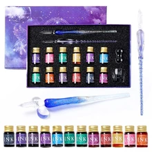 

Highergo 18Pcs/Box Calligraphy Pens Set 2Pcs Crystal Glass Pen 12 Colors Ink For Art Writing Drawing Signature Kids Artist Gifts