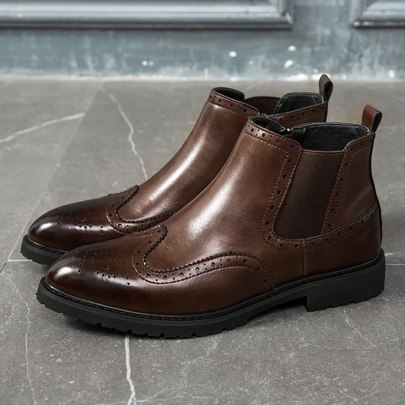 

2018chelsea Boot Men Martin Leather Ankle Boots Winter Shoes