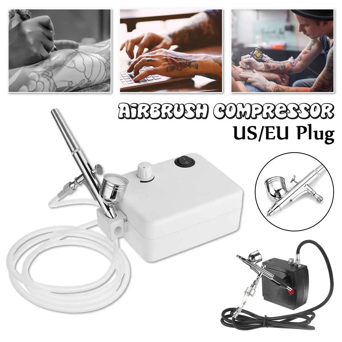 Комплект компрессора для аэрографа двойного действия спрей Аэрограф набор инструмент для украшения ногтей машина для макияжа модель татуировки торт краска автомобиля