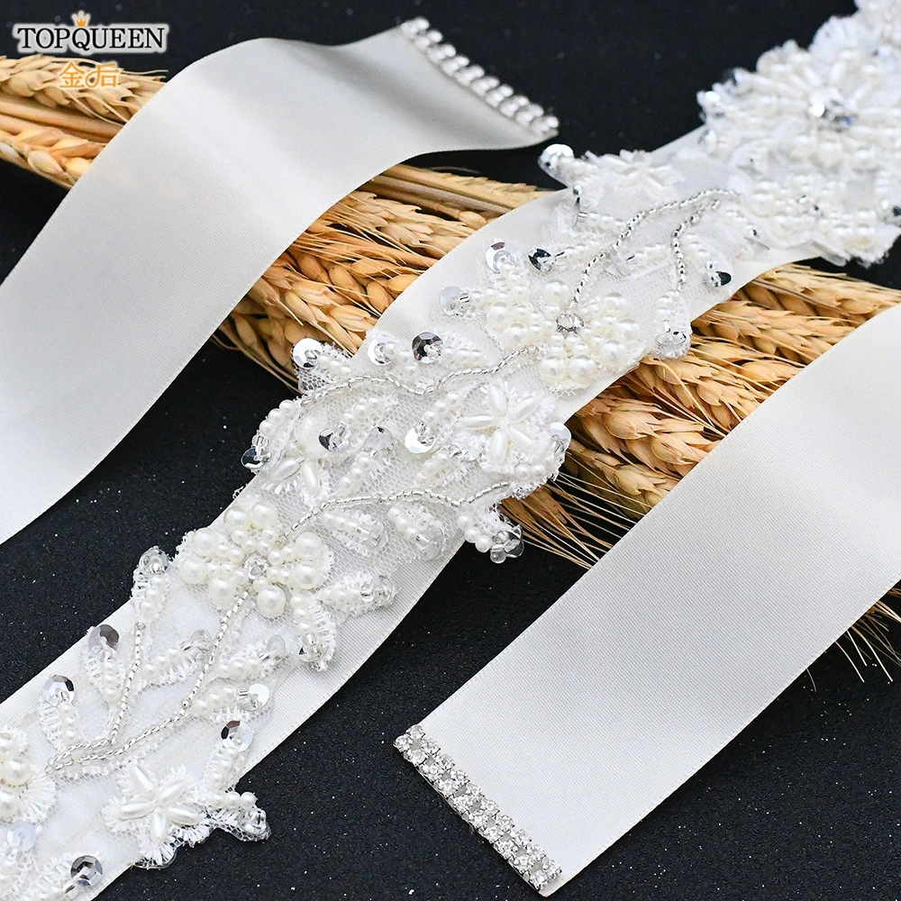 

TOPQUEEN S151 Flower Belt Wedding Belts and Sashes Designer Belts for Cheap Ribbon Wedding Belts Ball Gown Belt Bridal Sash