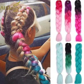 

AISI BEAUTY Long Braiding Hair Synthetic Faux Locs Crochet Hair Extension Ombre Pink Blonde Braiding Hair for Women and Kinds