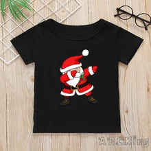 Детская футболка с принтом «веселое Рождество», с изображением Санта-Клауса топы с короткими рукавами для мальчиков и девочек, детская забавная черная футболка HKP5112