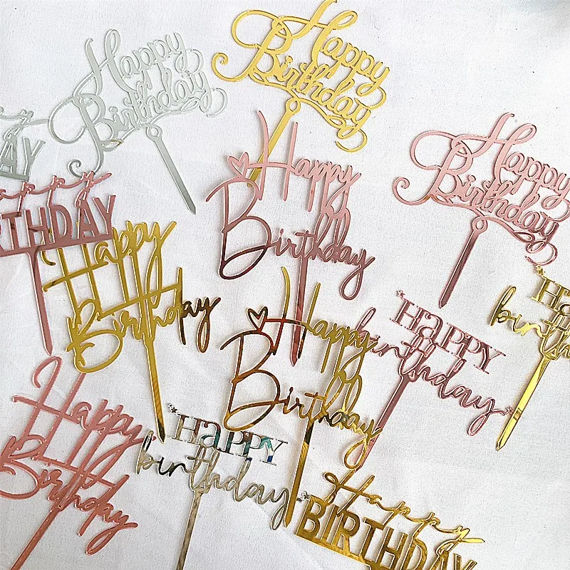 

New Rose Gold Acrylic Happy Birthday Cake Topper Party Cake Topper Kids Favors Cake Decorating Party Decoration