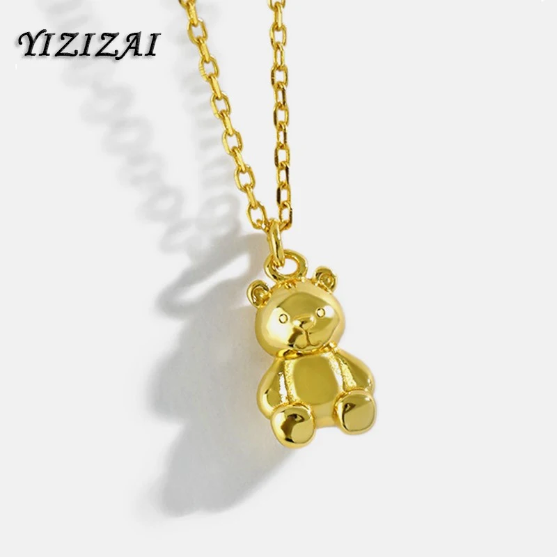 YIZIZAI Gold Color Necklaces For Women Cute Bear Pendants Link Chain Necklace Plata De Ley Collares Mujer Jewelry