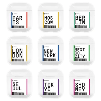 

Funny Travel City Boarding Pass for AirPods 2 case Luxury Transparent hard Bluetooth Headset protective case for Air pods 2 case