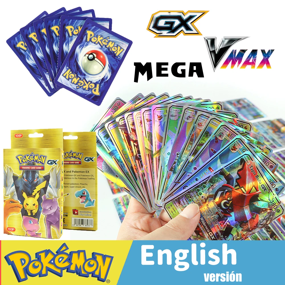 Английская версия карт Pokemon 50-300 шт. карты 300 В макс. GX детская боевая игра ярлык