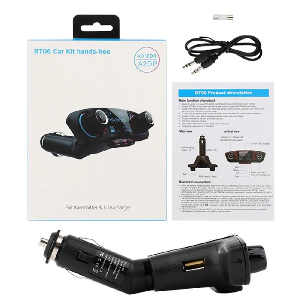 Автомобильное зарядное устройство BT06 USB fm-передатчик беспроводной радио адаптер MP3 беспроводной автомобильный комплект приема музыки без потерь