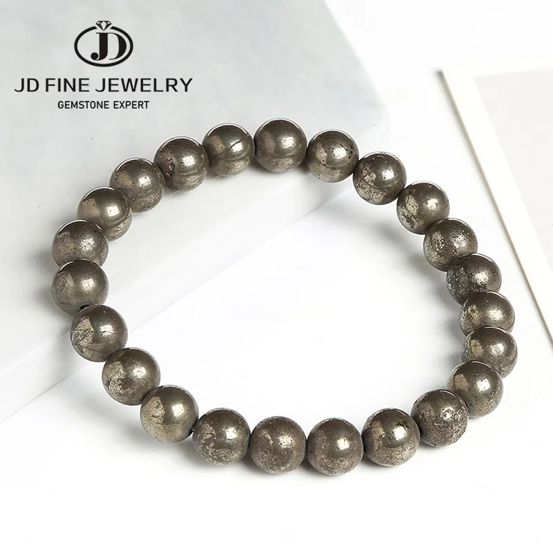 Beaded Bracelet Jewelry Pyrite Elastic-Line Round Natural Fashion Man Woman Stretch 8mm