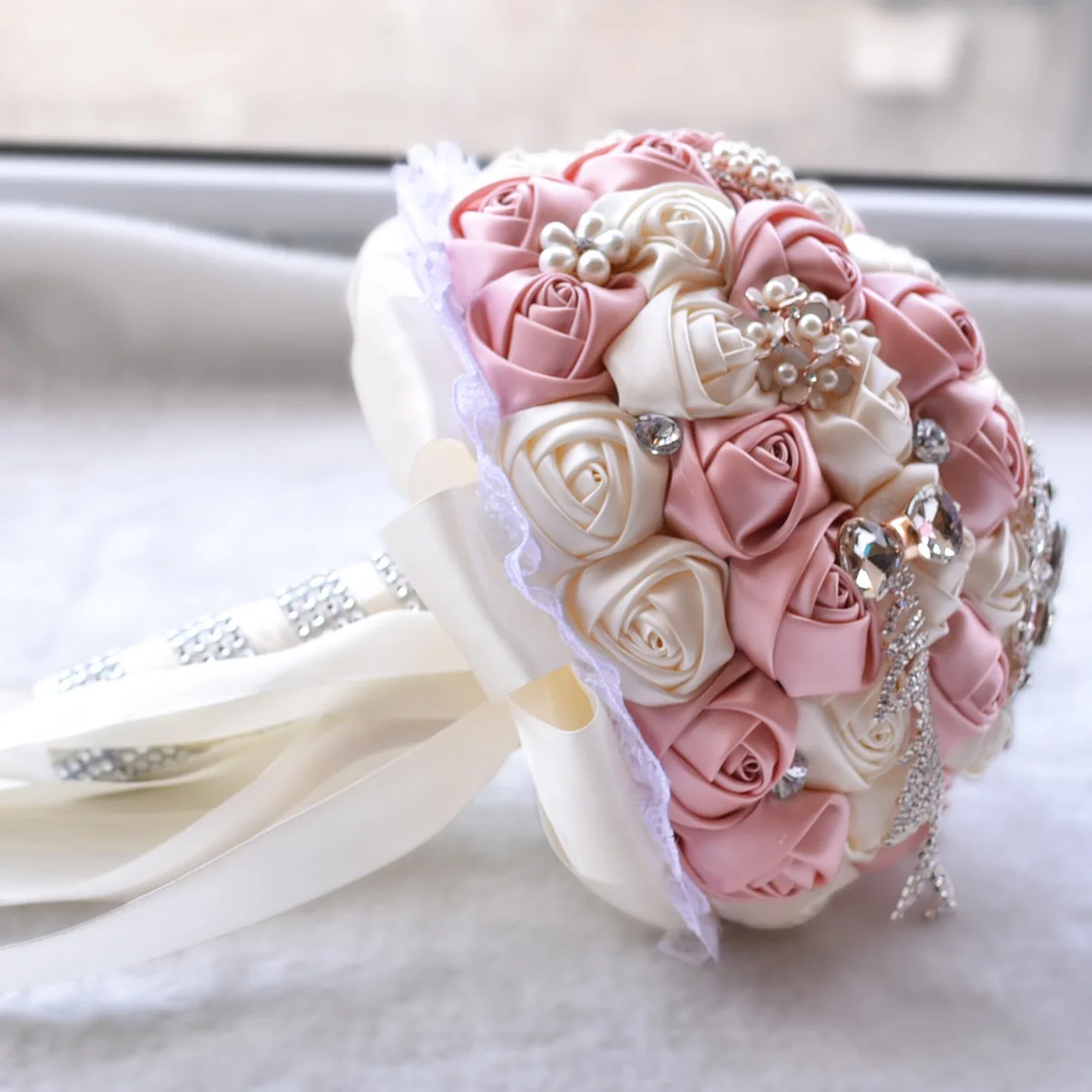 Букет невесты Свадебный Блестящий Кристалл атласная роза Свадебный букет бисером цветок для букет невесты da sposa